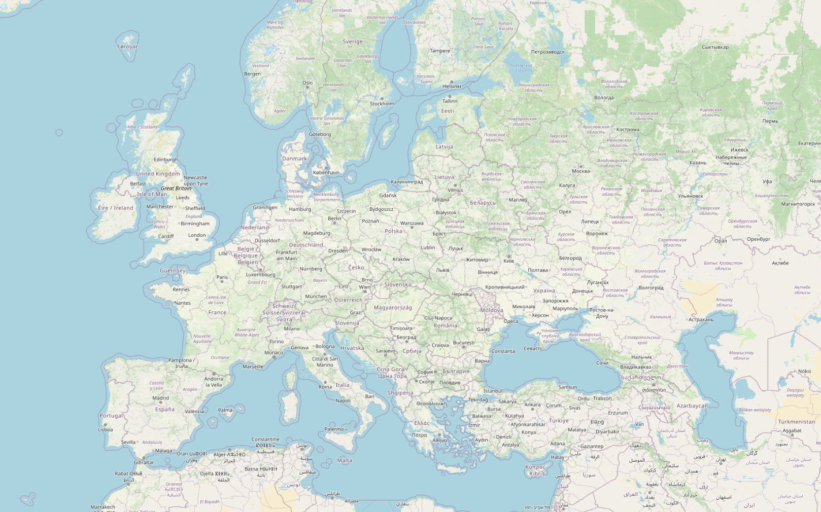 Interactive map of Europe showing travel destinations